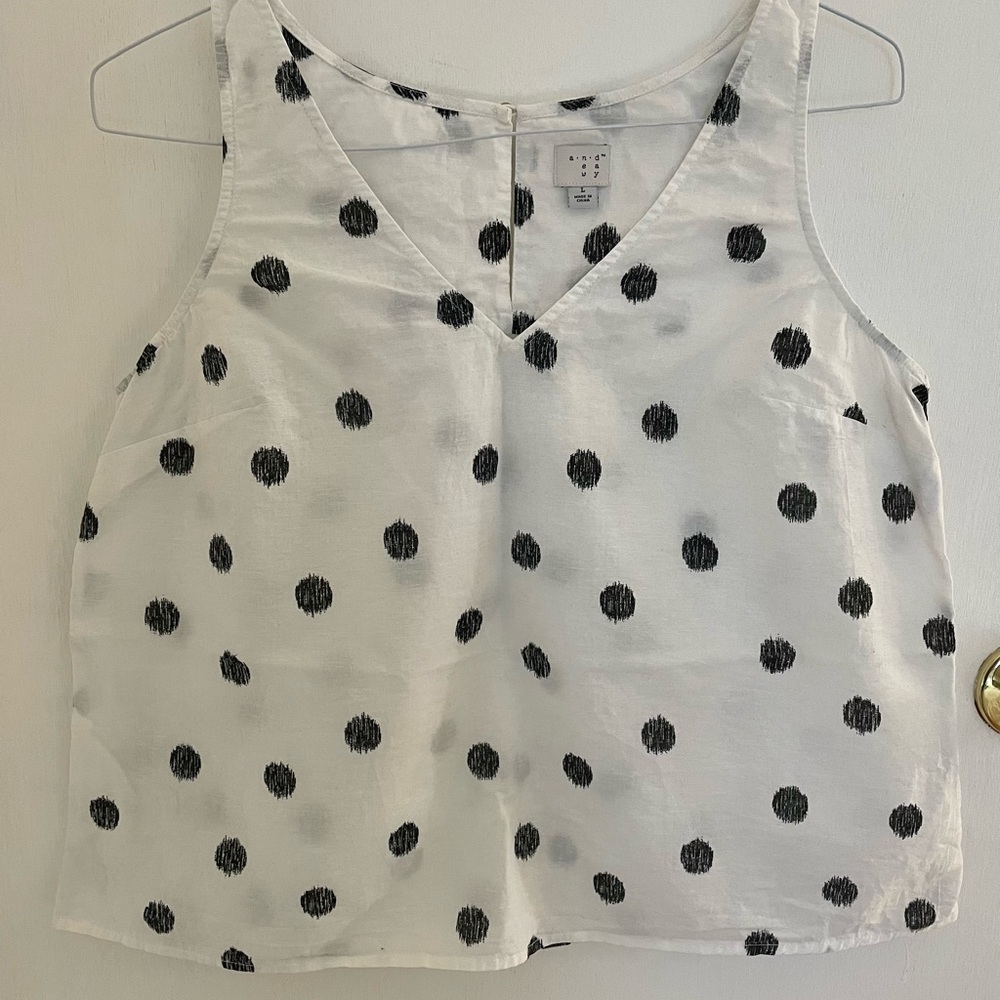 Boxy black and white polka dot tank top